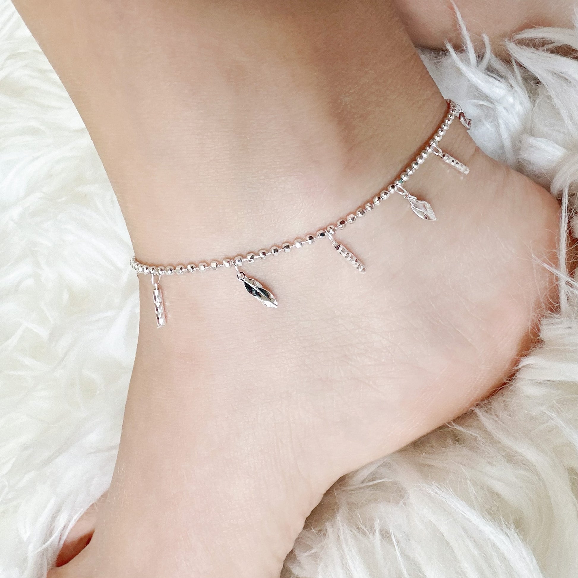 stick charm ball chain silver anklet