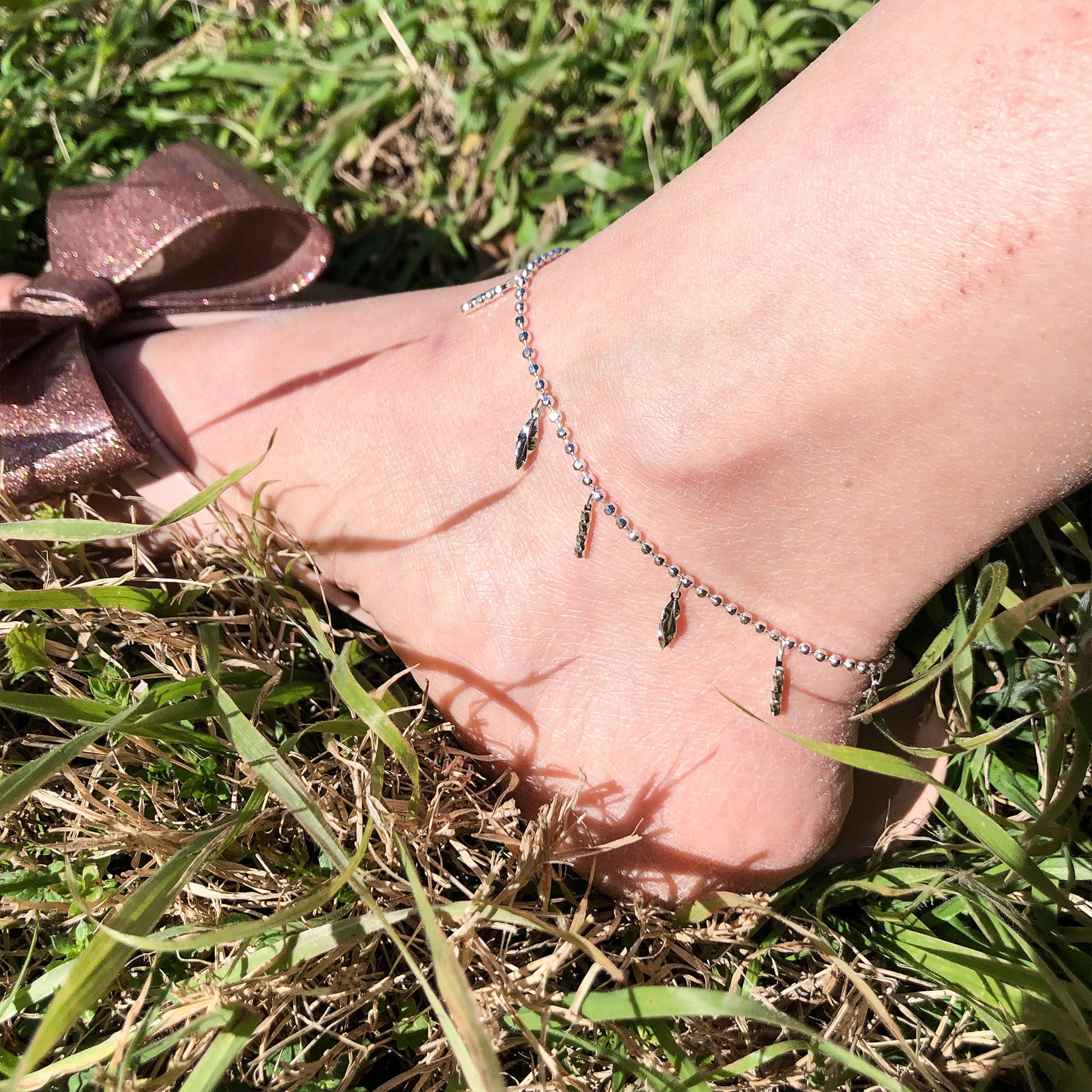 stick charm ball chain silver ankle bracelet