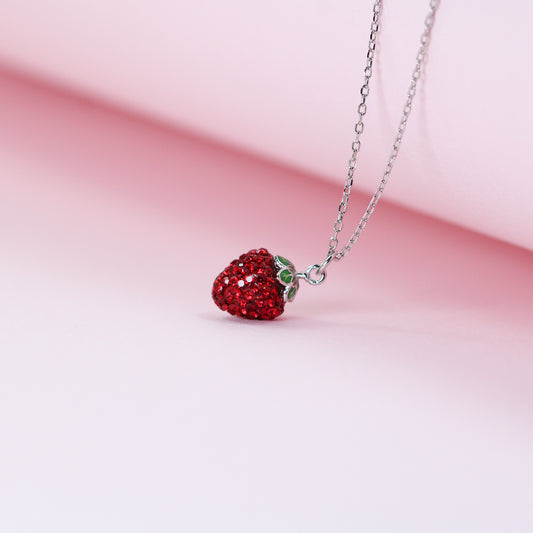 strawberry pendant necklace in sterling silver