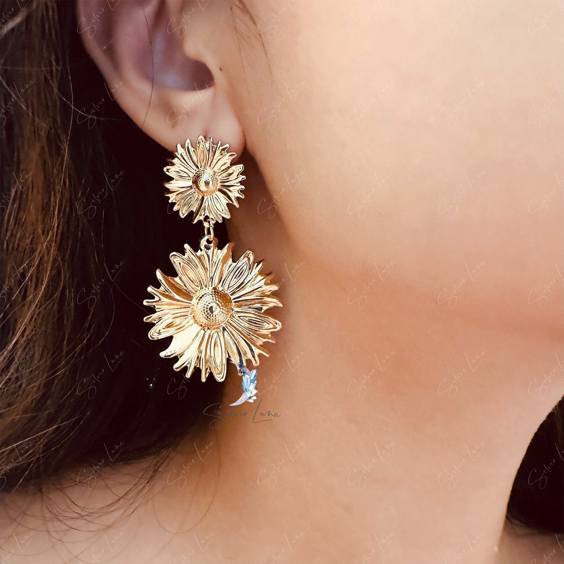 sunflower dangle drop earrings