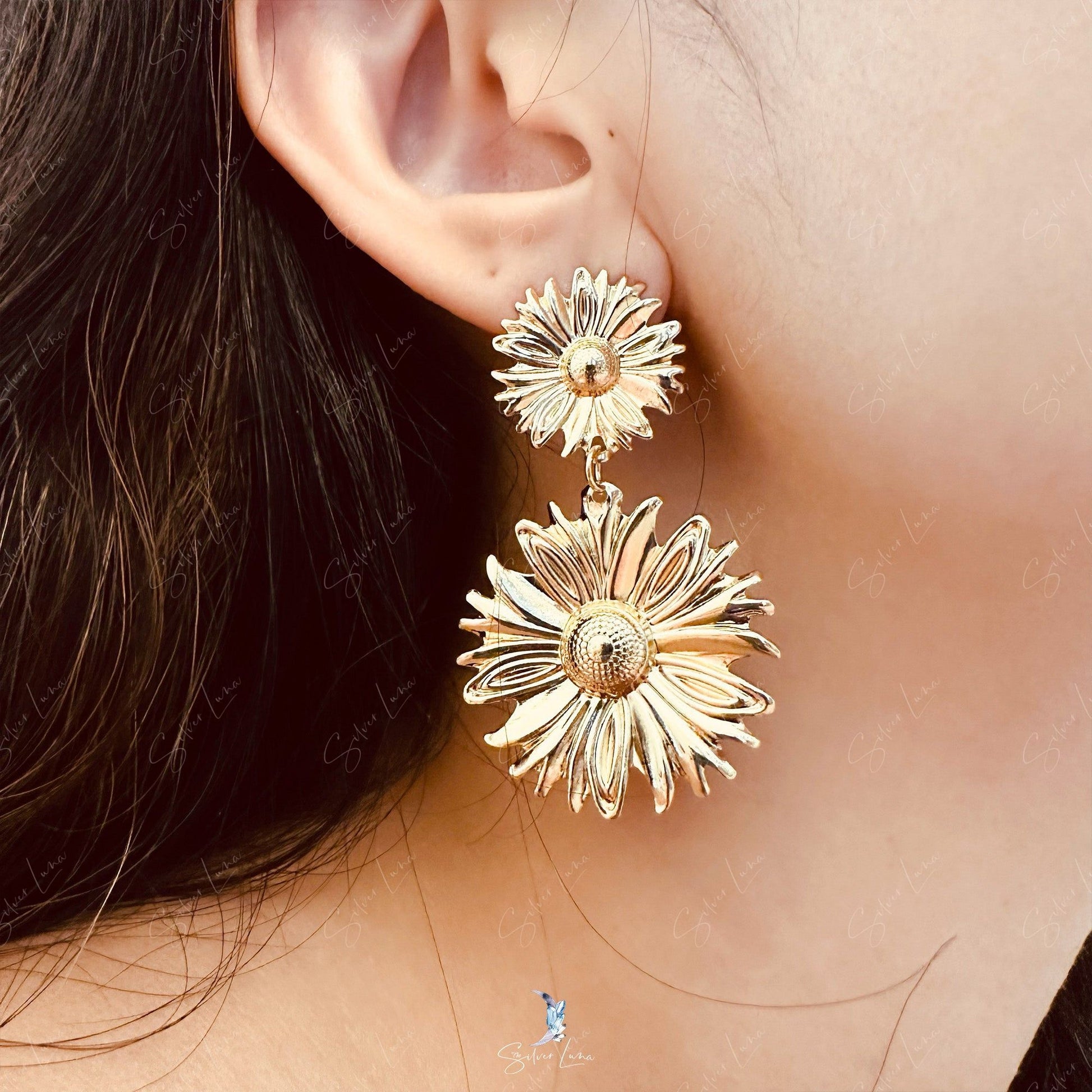 golden sunflower fashion earrings