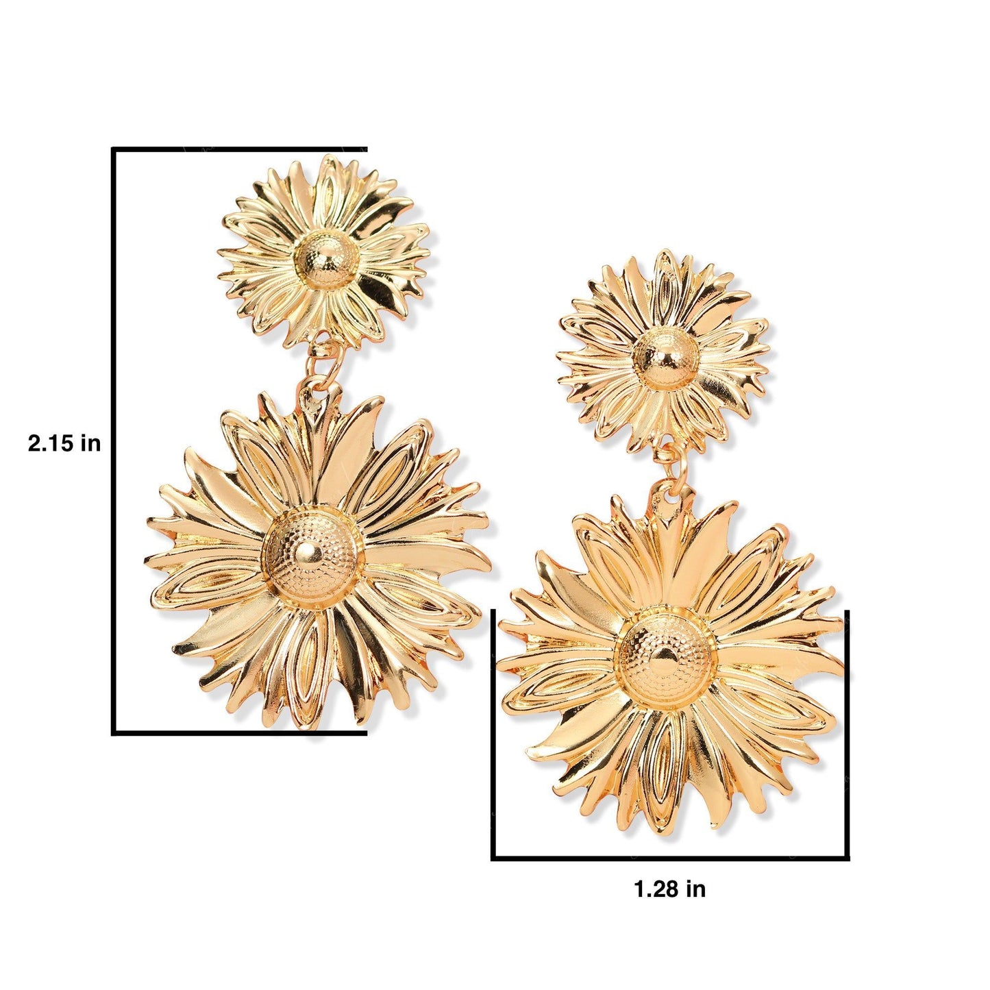Golden sunflower statement fashion earrings