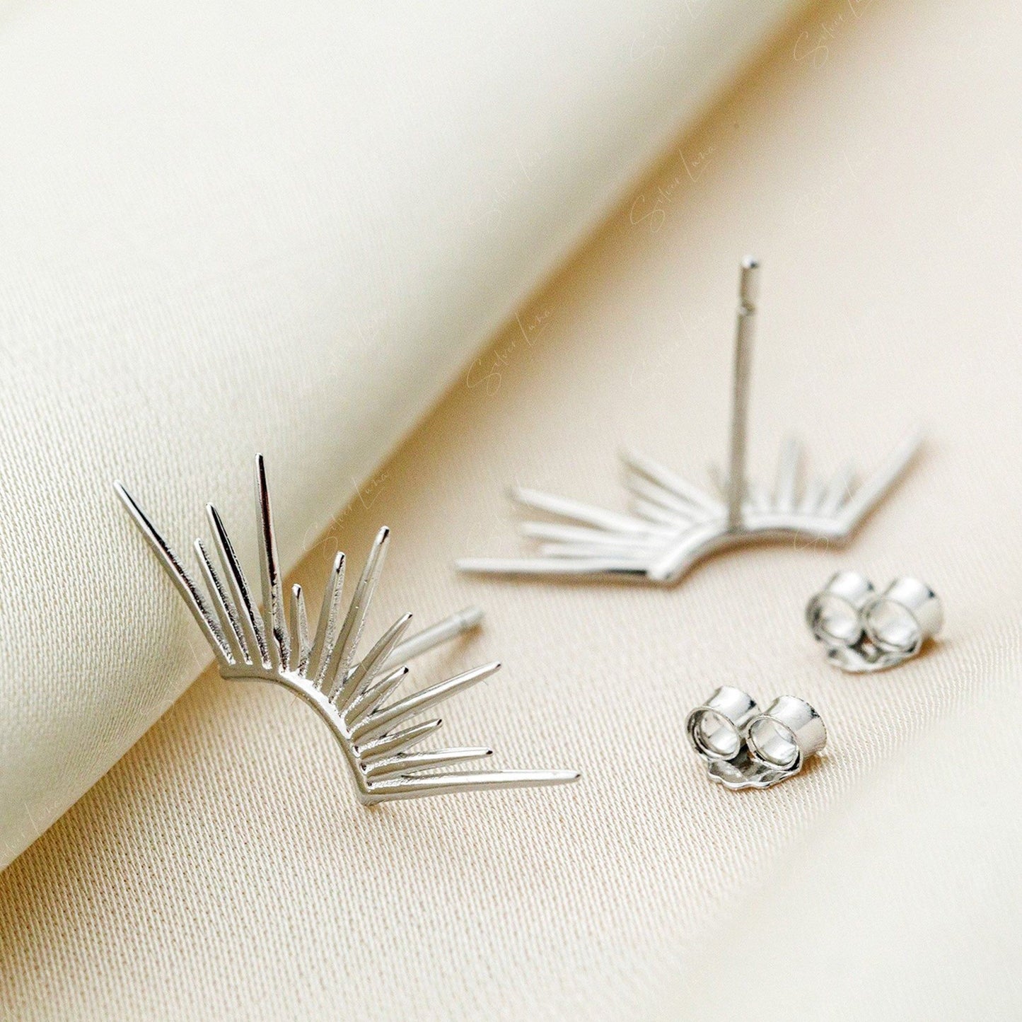 Bohemian Sun Ray Sterling Silver Stud Earrings