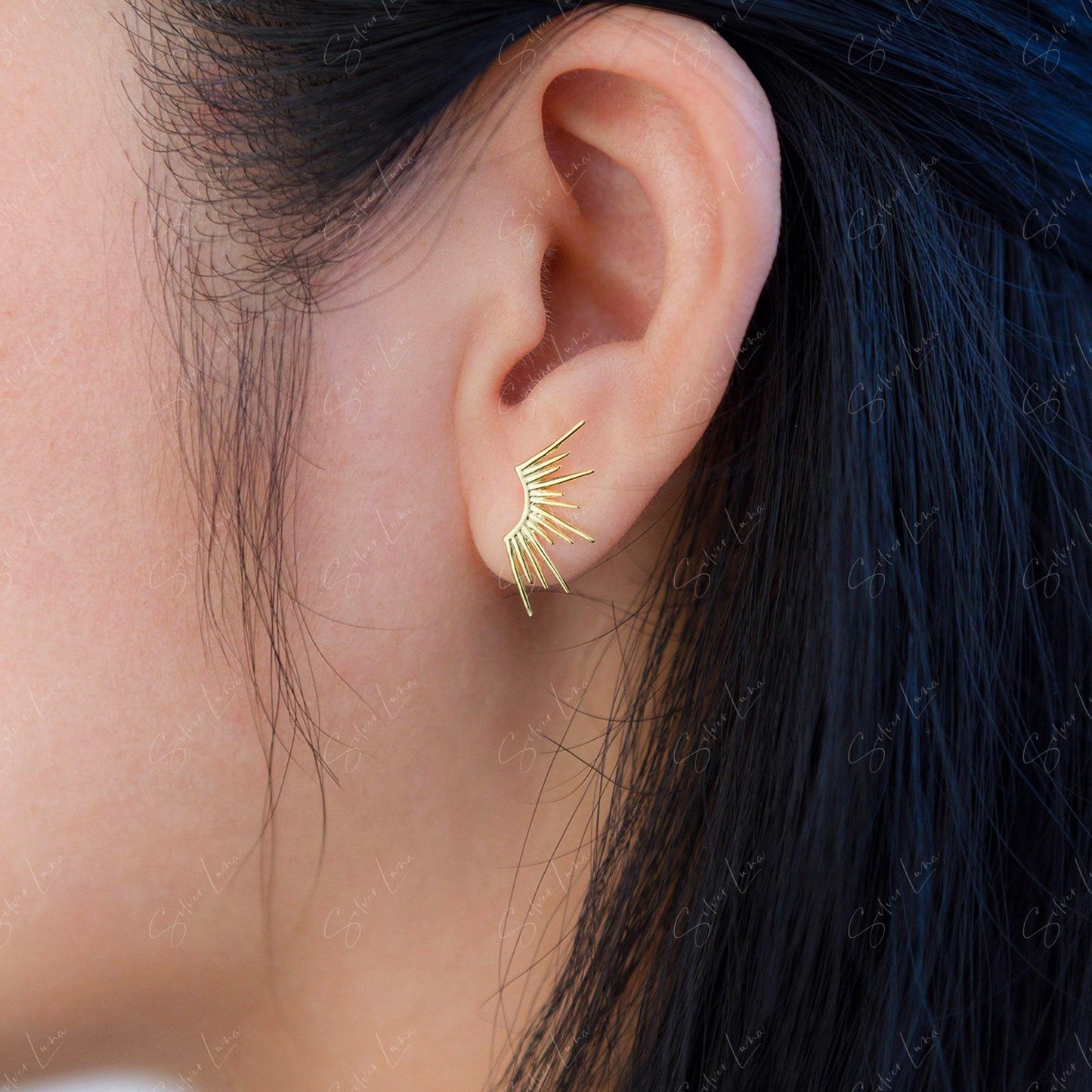 golden sun ray stud earrings