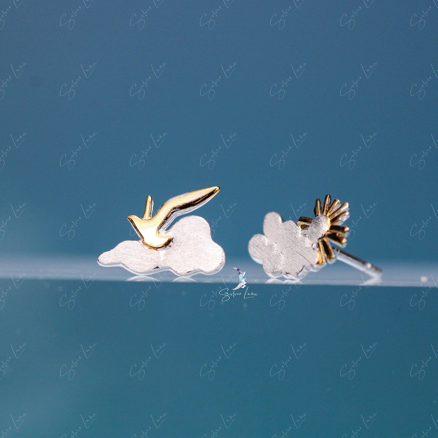 cloud bird stud earrings