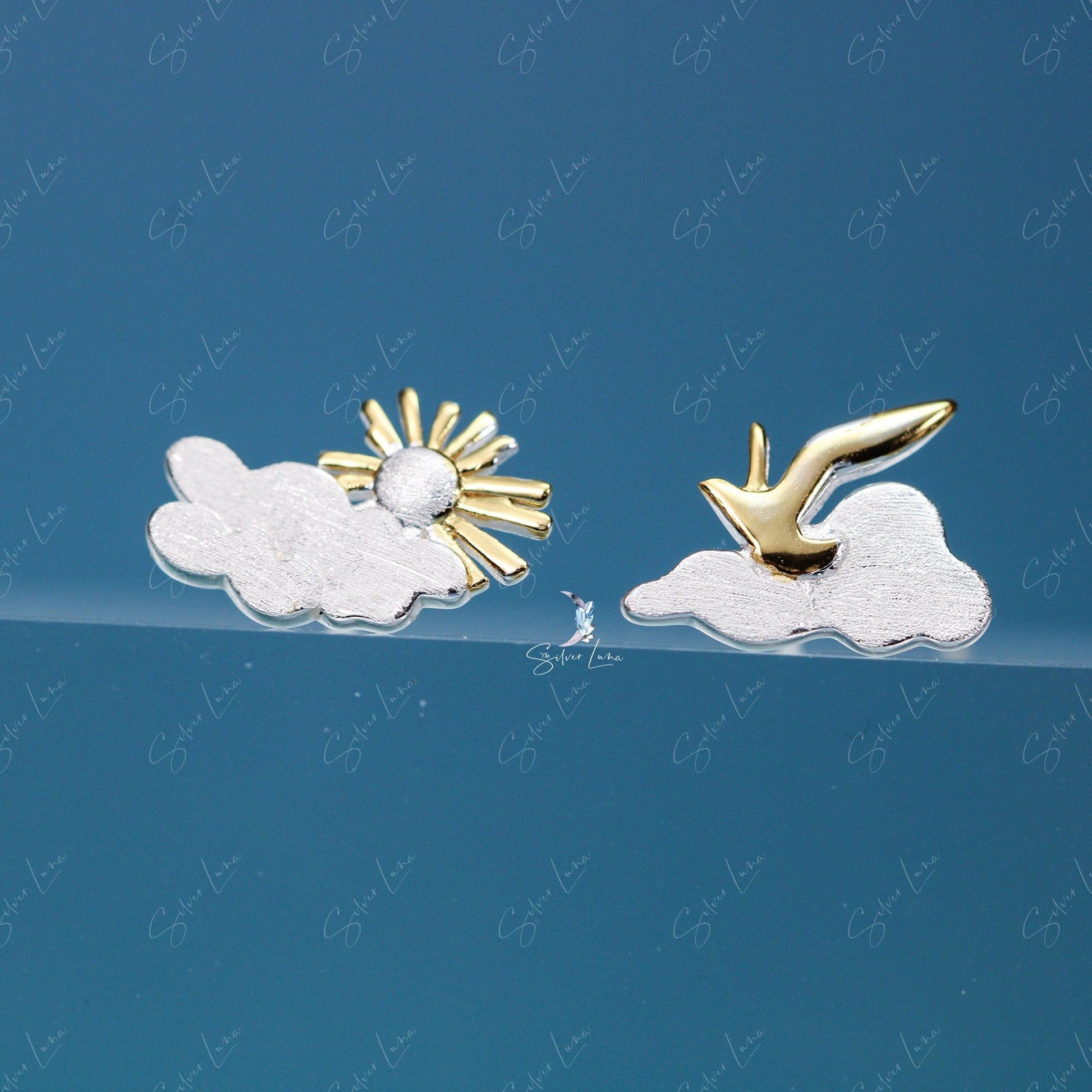 cloud bird stud earrings