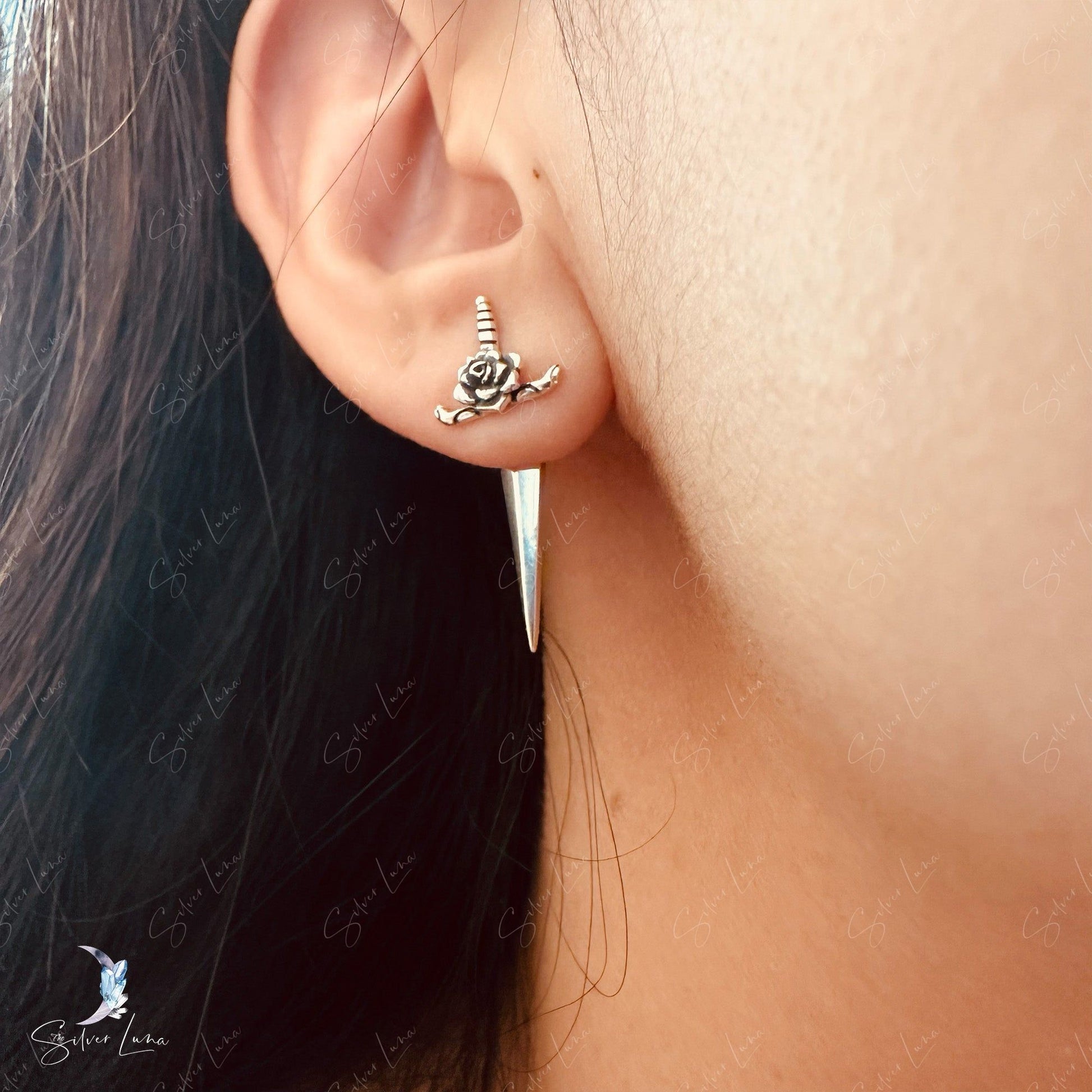 rose sword earrings