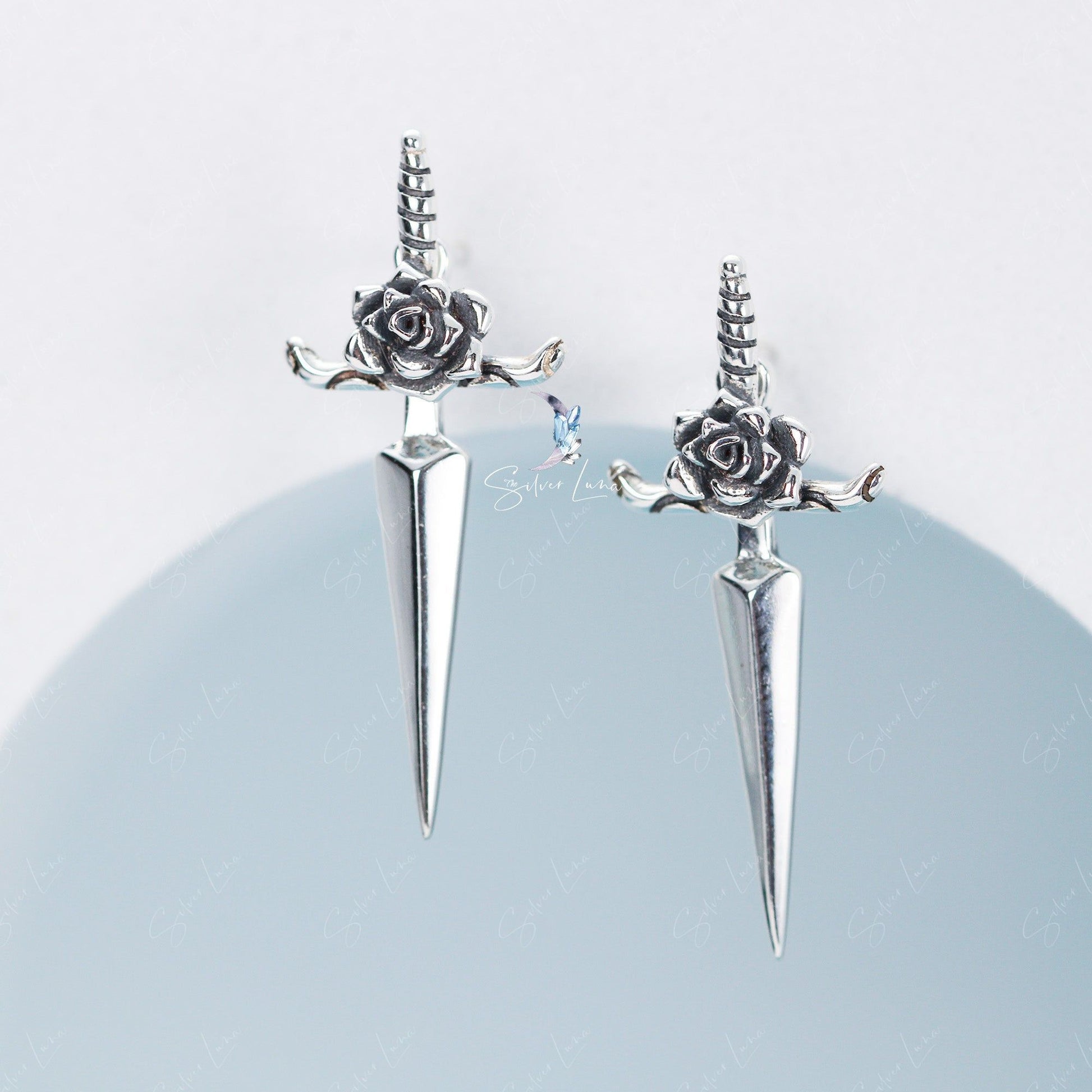 silver sword earrings