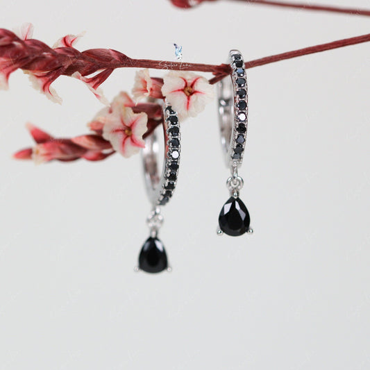 black teardrop hoop earrings