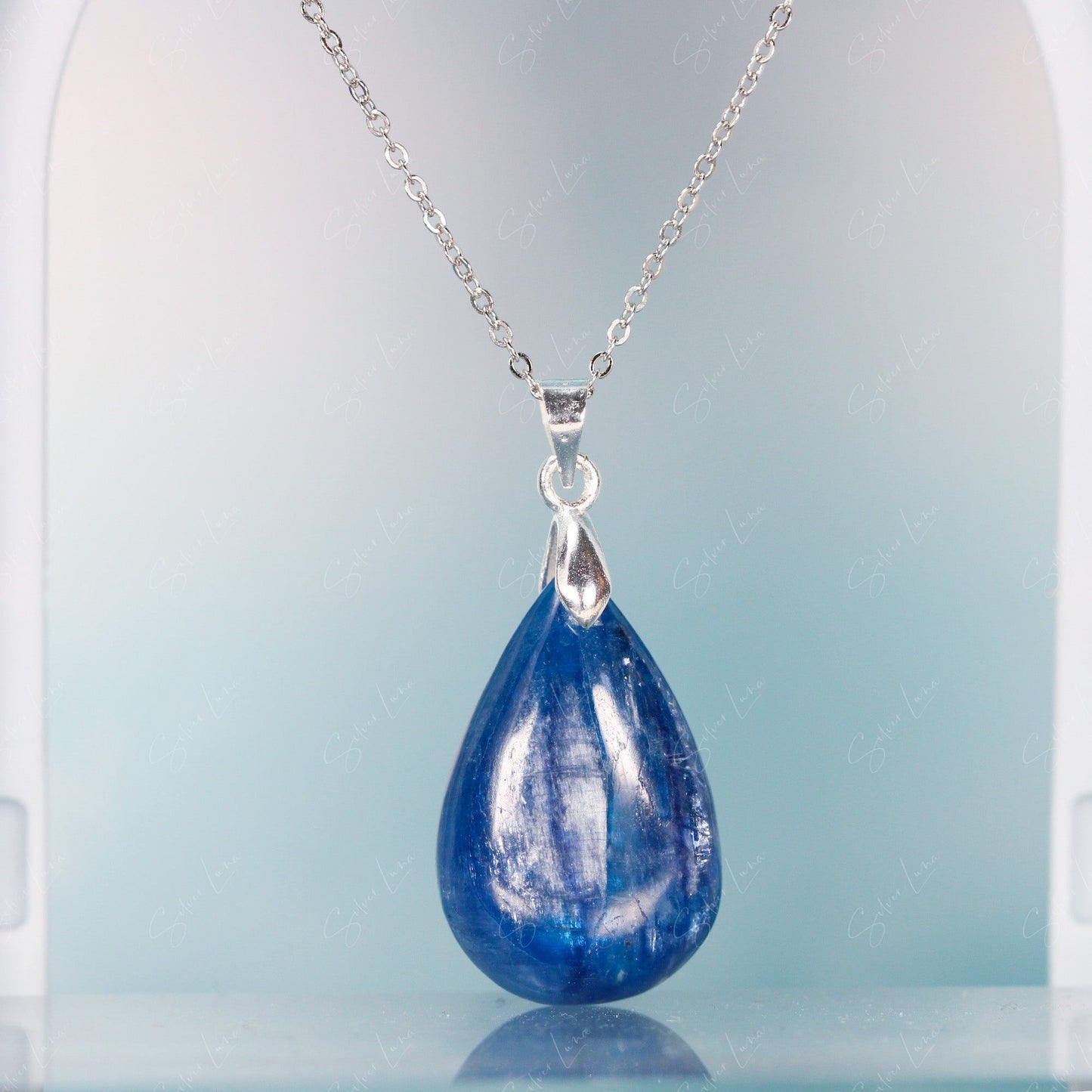 Blue Kyanite teardrop pendant necklace