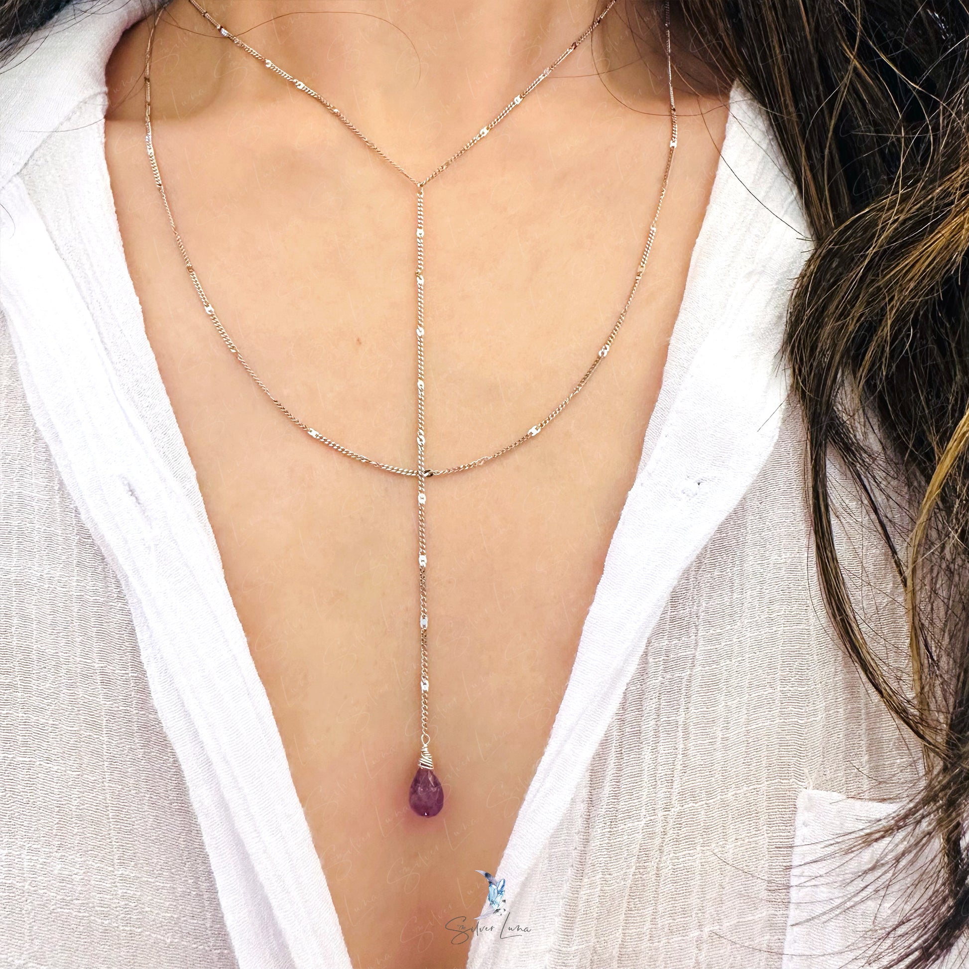 Amethyst healing stone double layer necklace