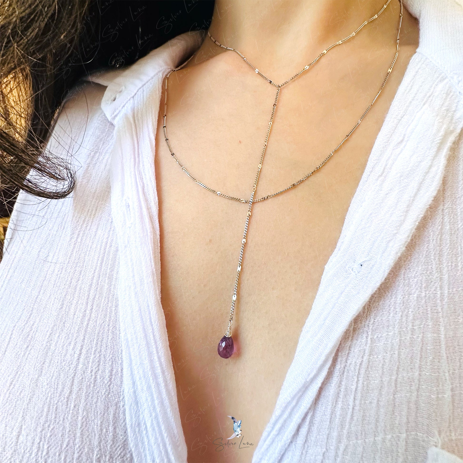 Amethyst healing stone double layer necklace