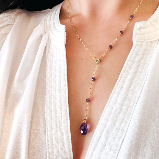 teardrop Amethyst lariat necklace