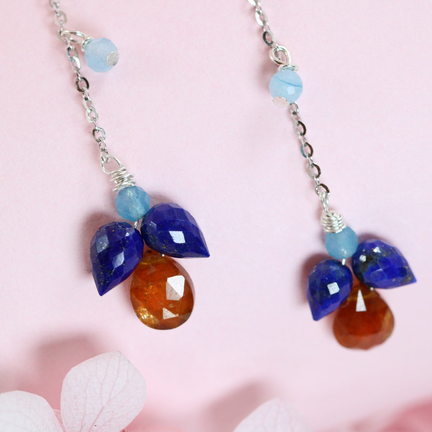 orange kyanite lapis teardrop earrings