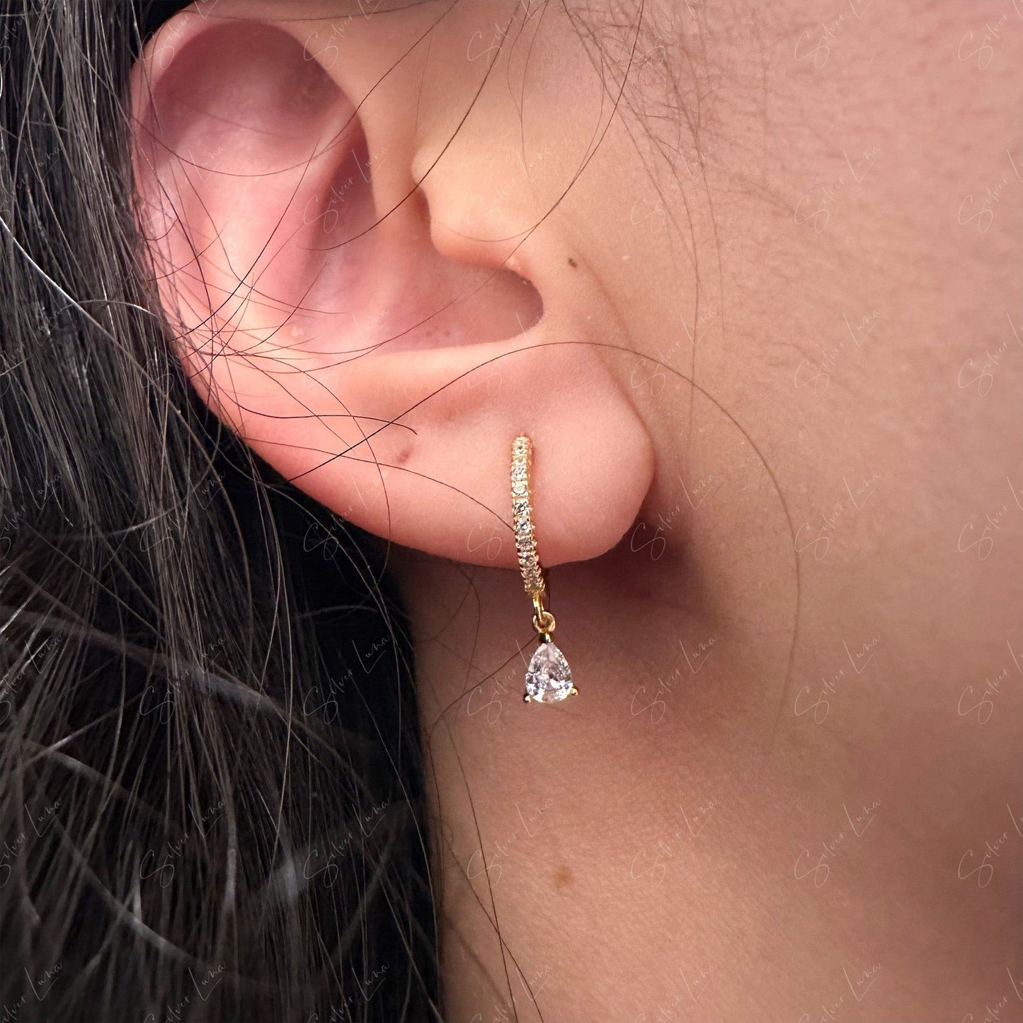 Cubic zirconia teardrop hoop earrings