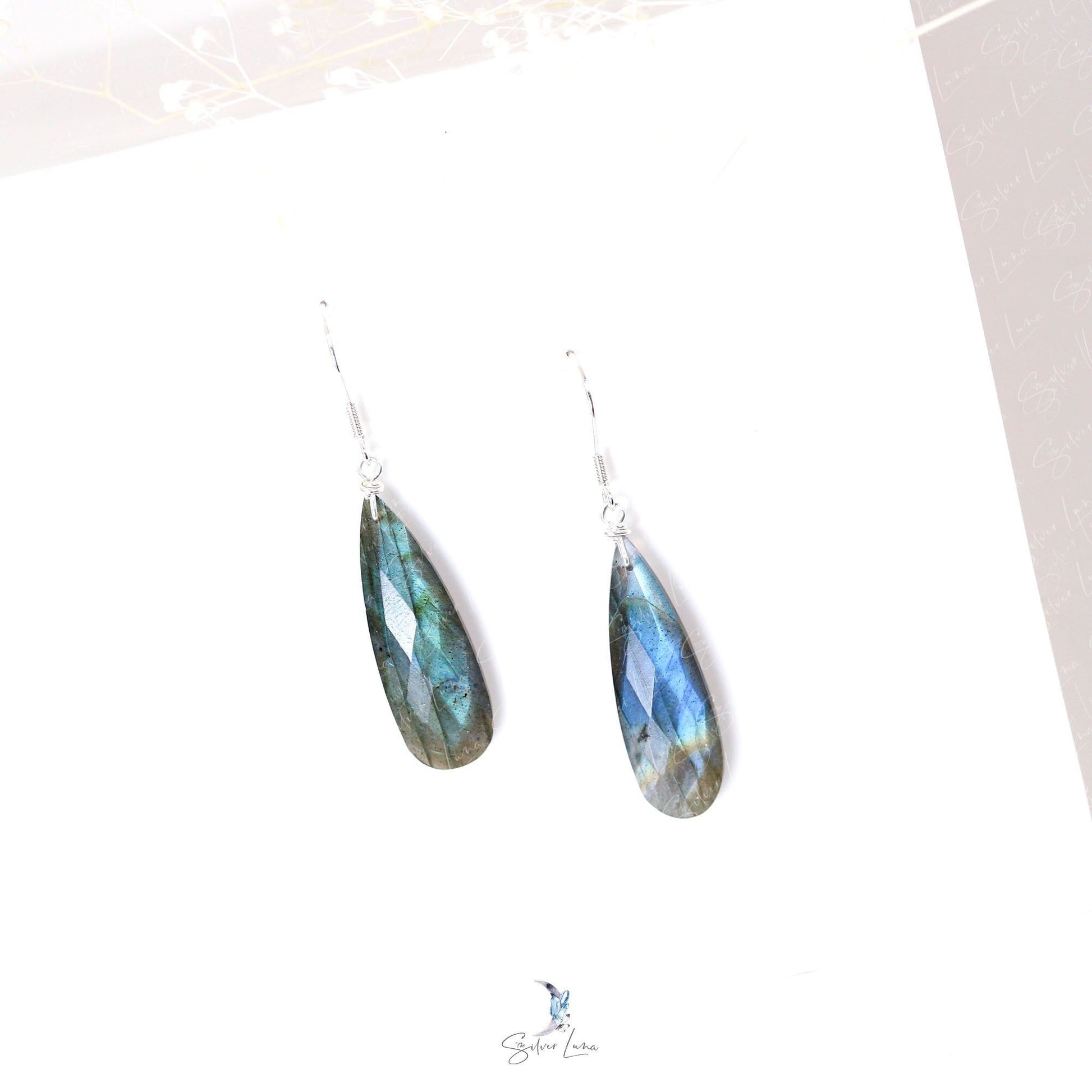 blue flash labradorite earrings