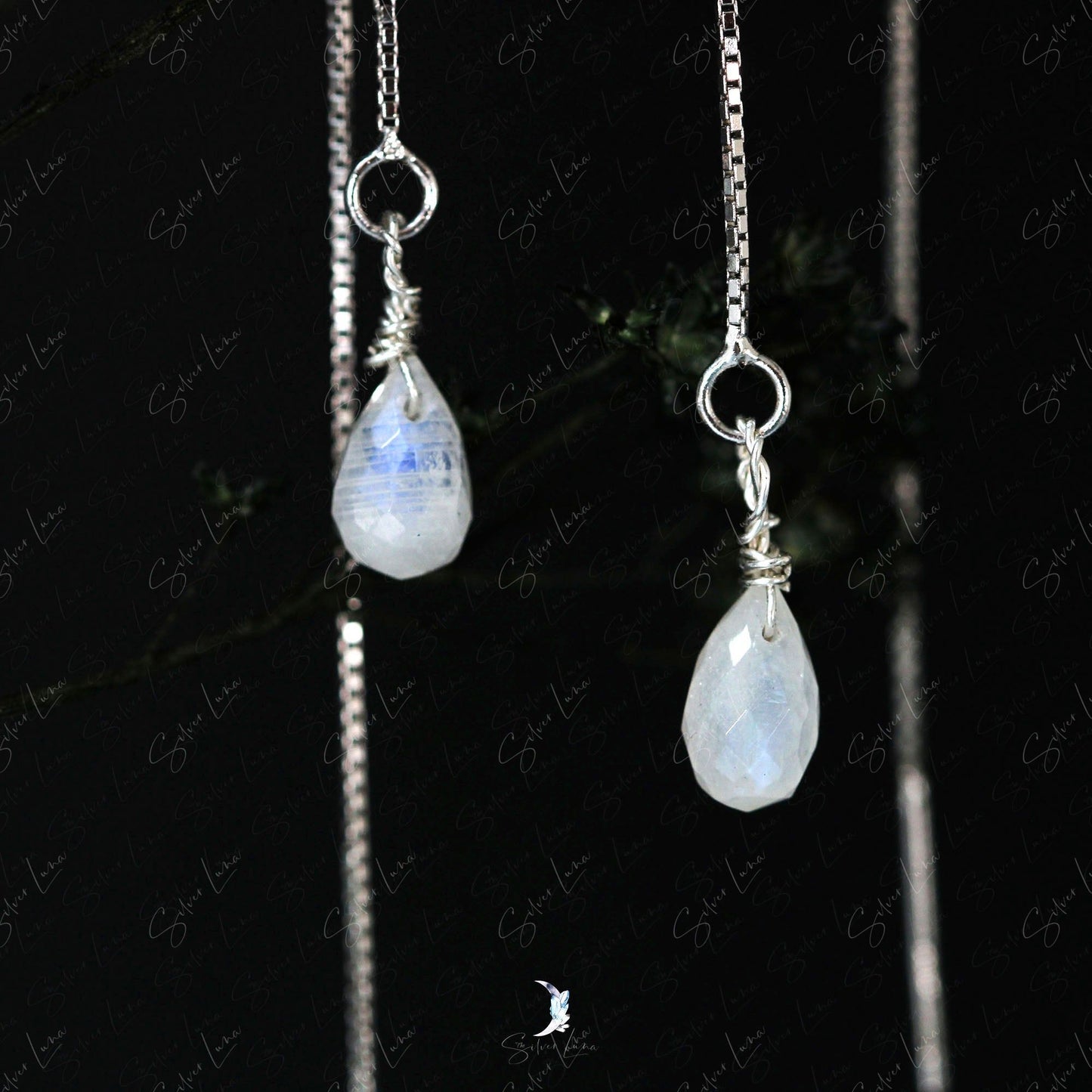 minimalist teardrop moonstone ear threaders