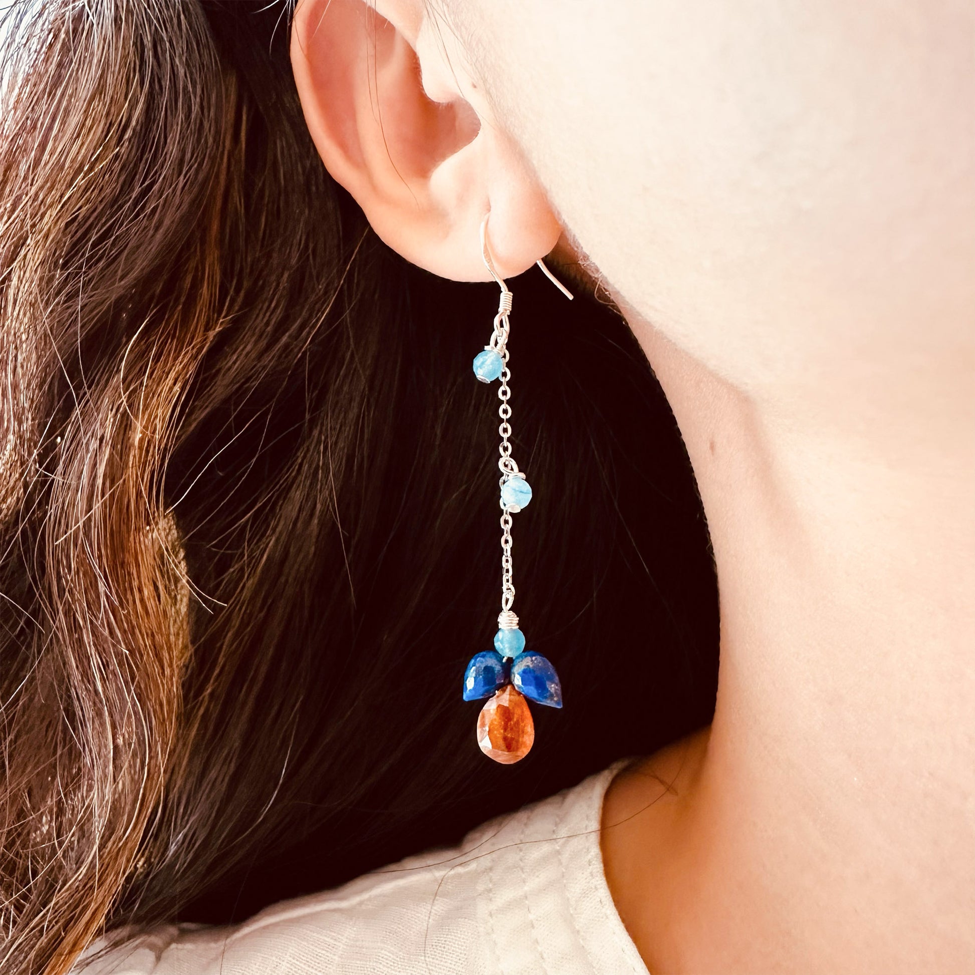 rare gemstone dangle drop earrings