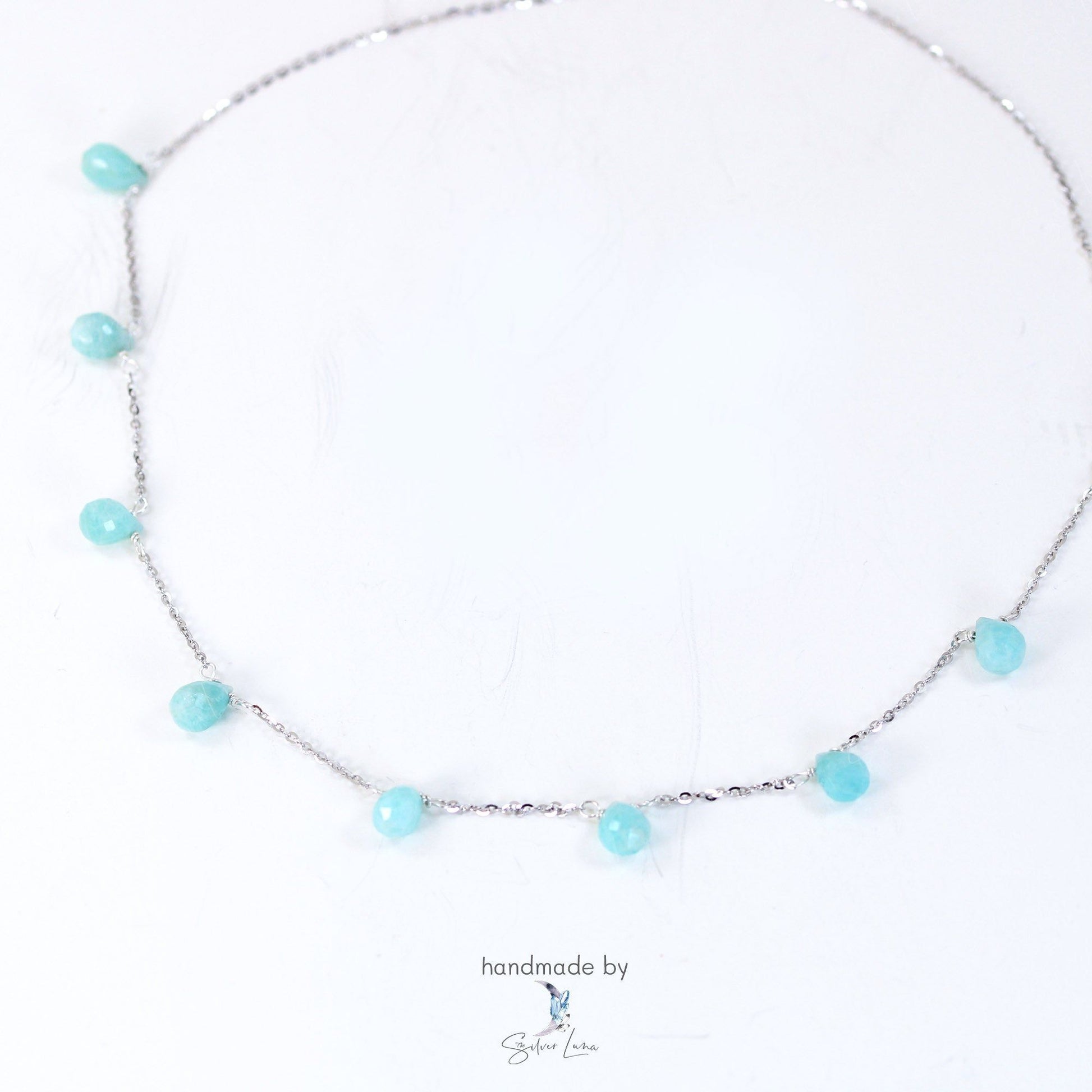 silver teardrop Amazonite choker