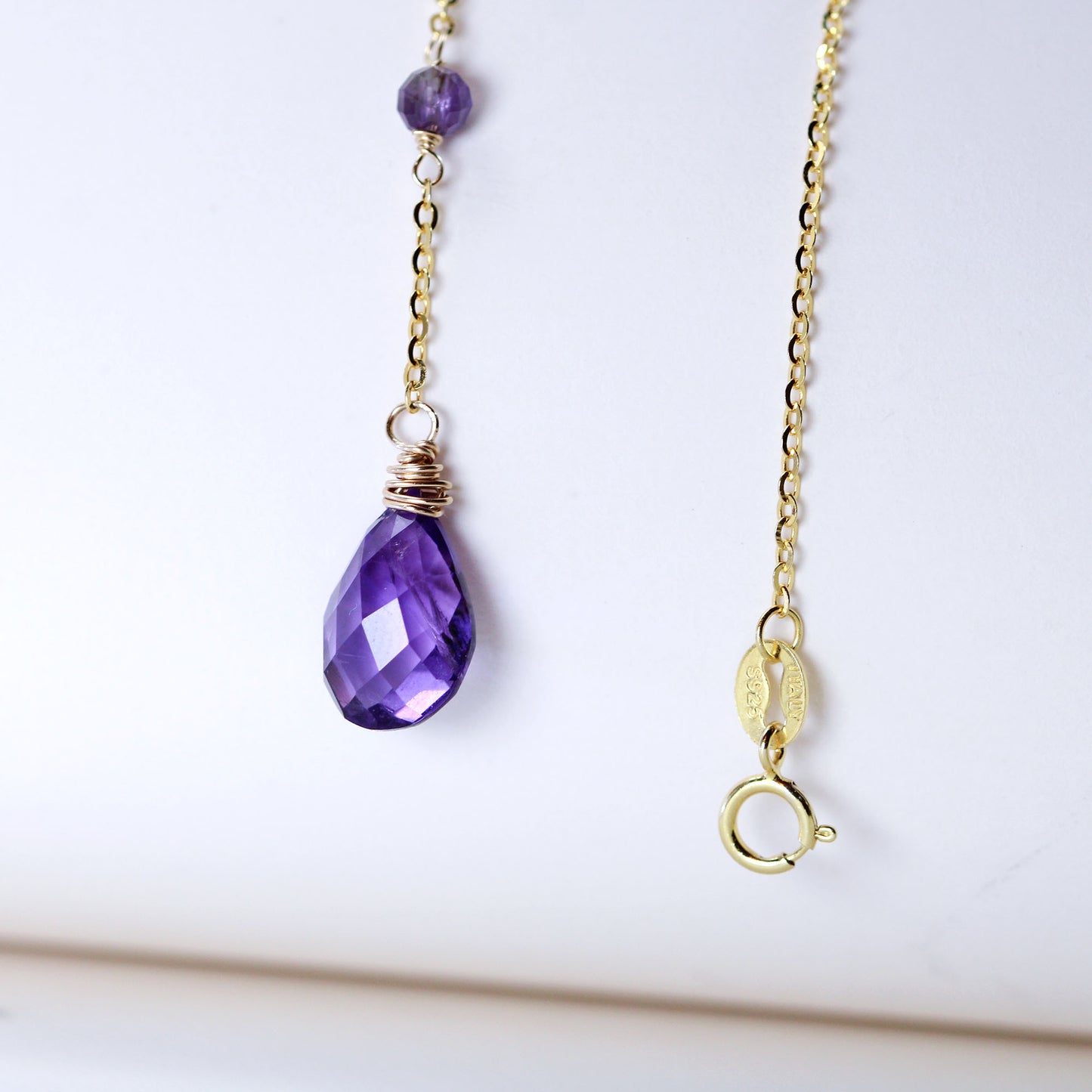 teardrop Amethyst lariat necklace