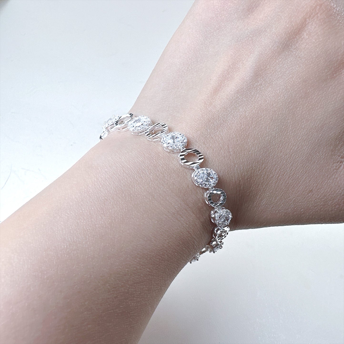 cubic zirconia tennis silver bracelet