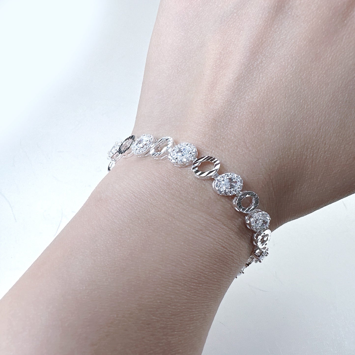 cubic zirconia tennis silver bracelet