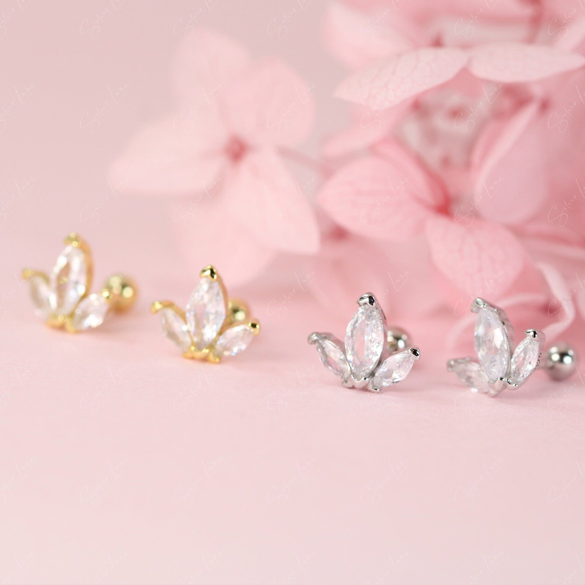 lotus flower cartilage earrings