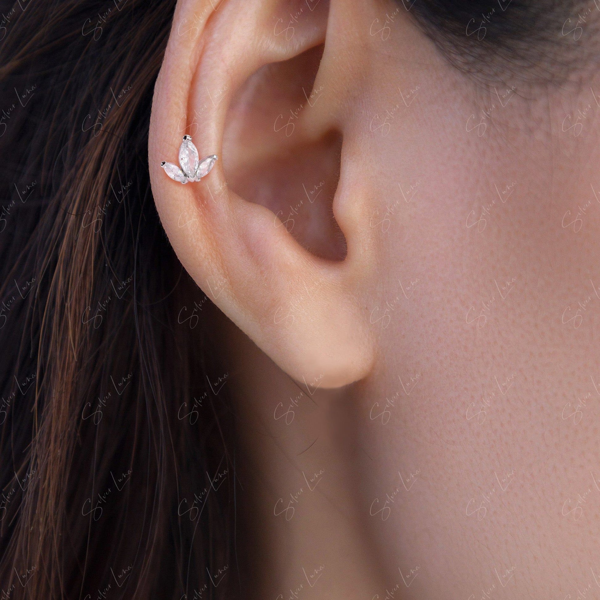 lotus flower cartilage earrings