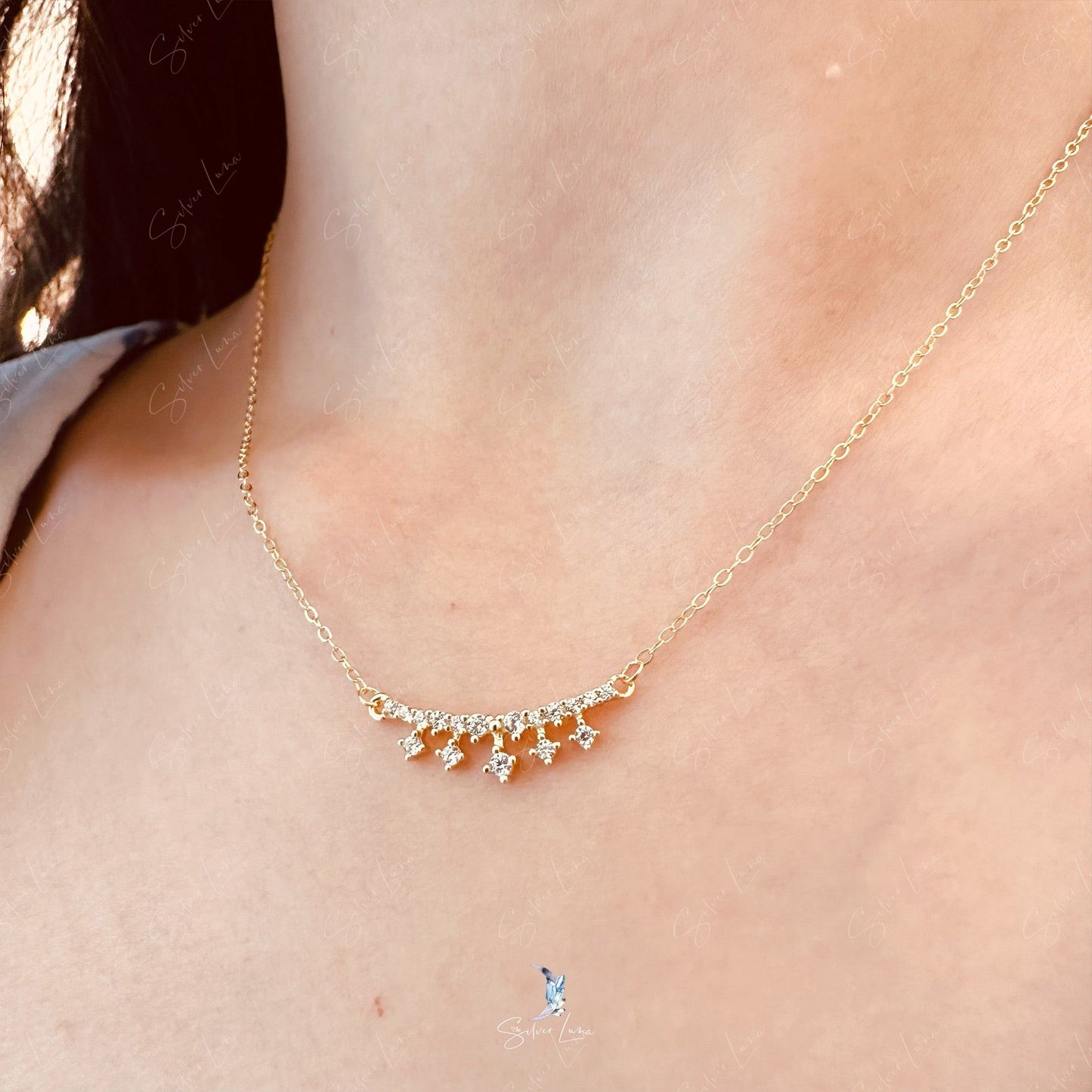 Dainty tiara pendant necklace