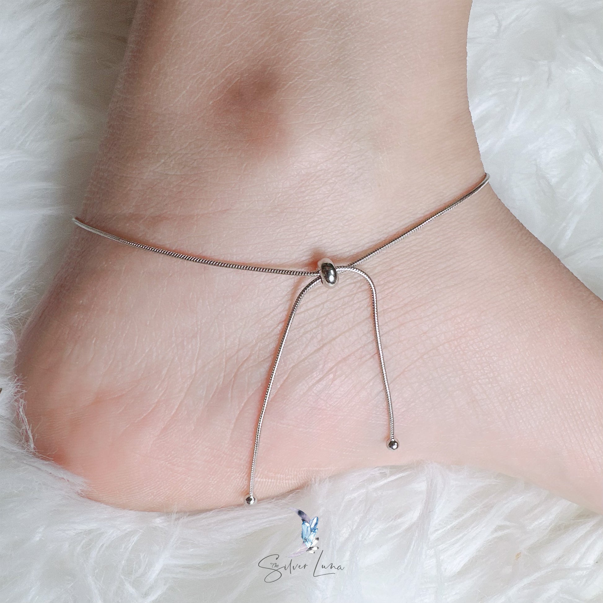 snake chain tie anklet in sterling silver