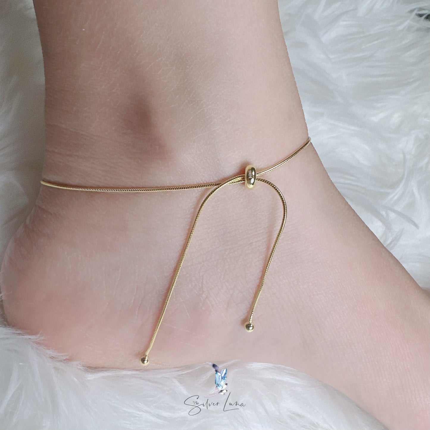 snake chain tie anklet in sterling silver