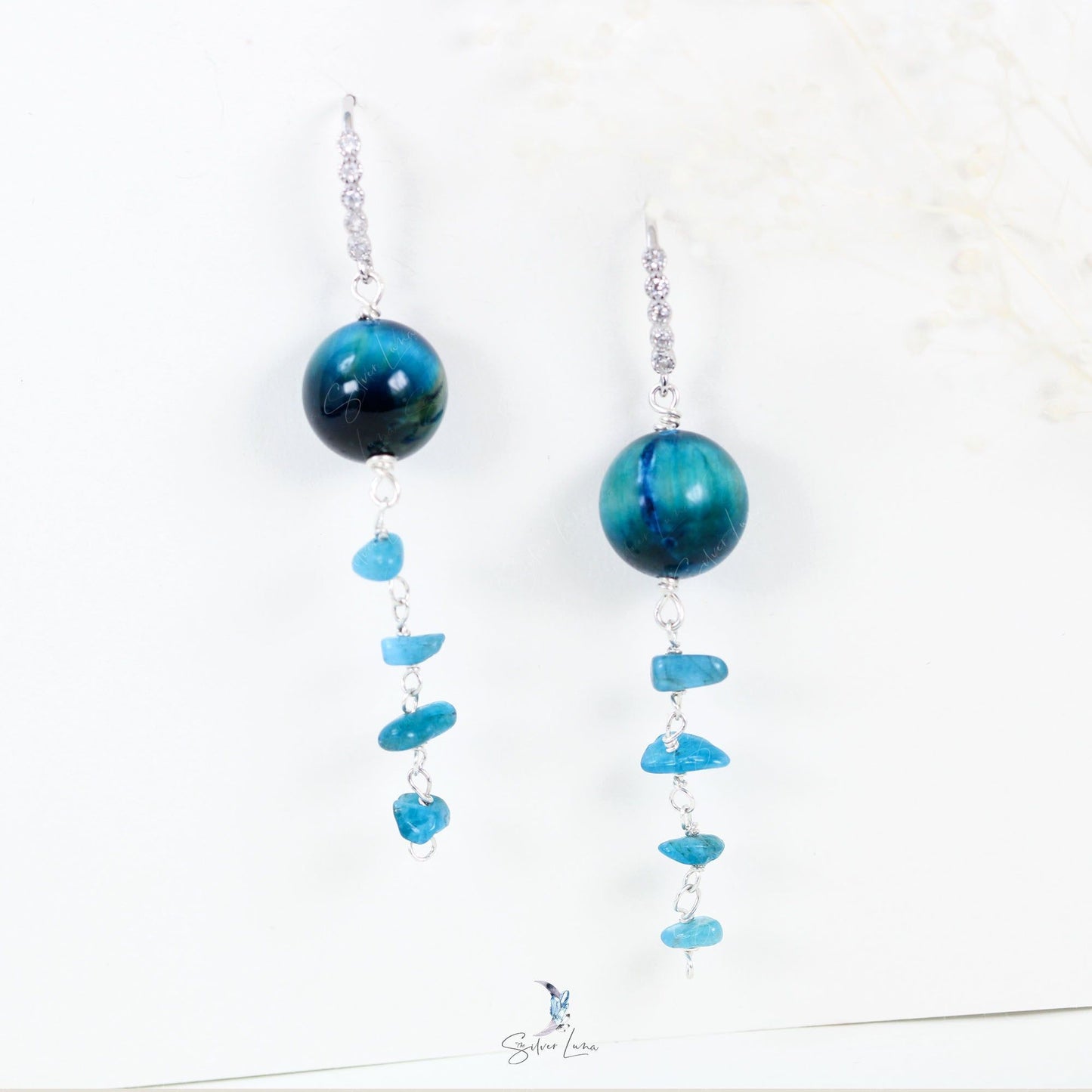 blue stone cascade dangle drop earrings