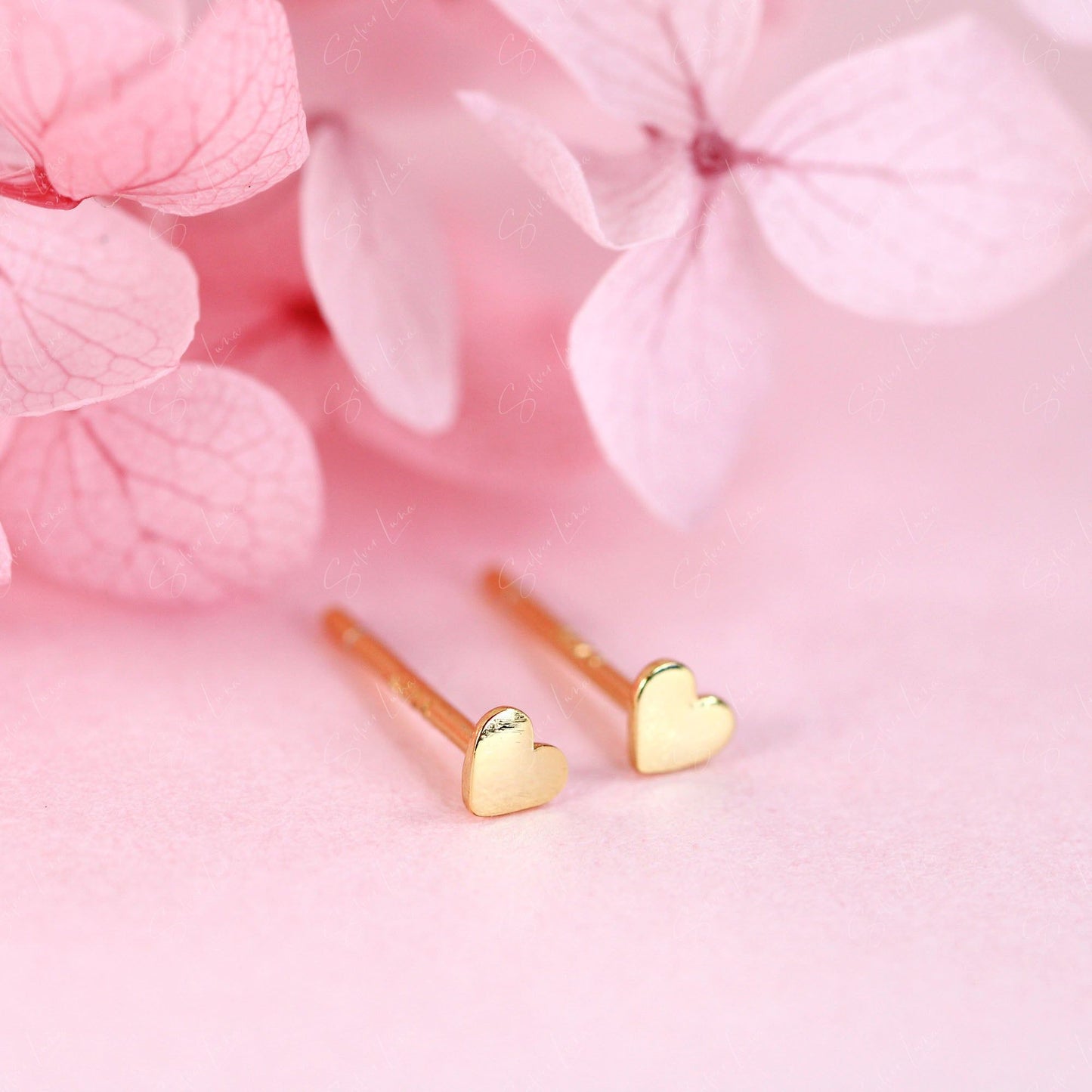 gold tiny heart stud earrings