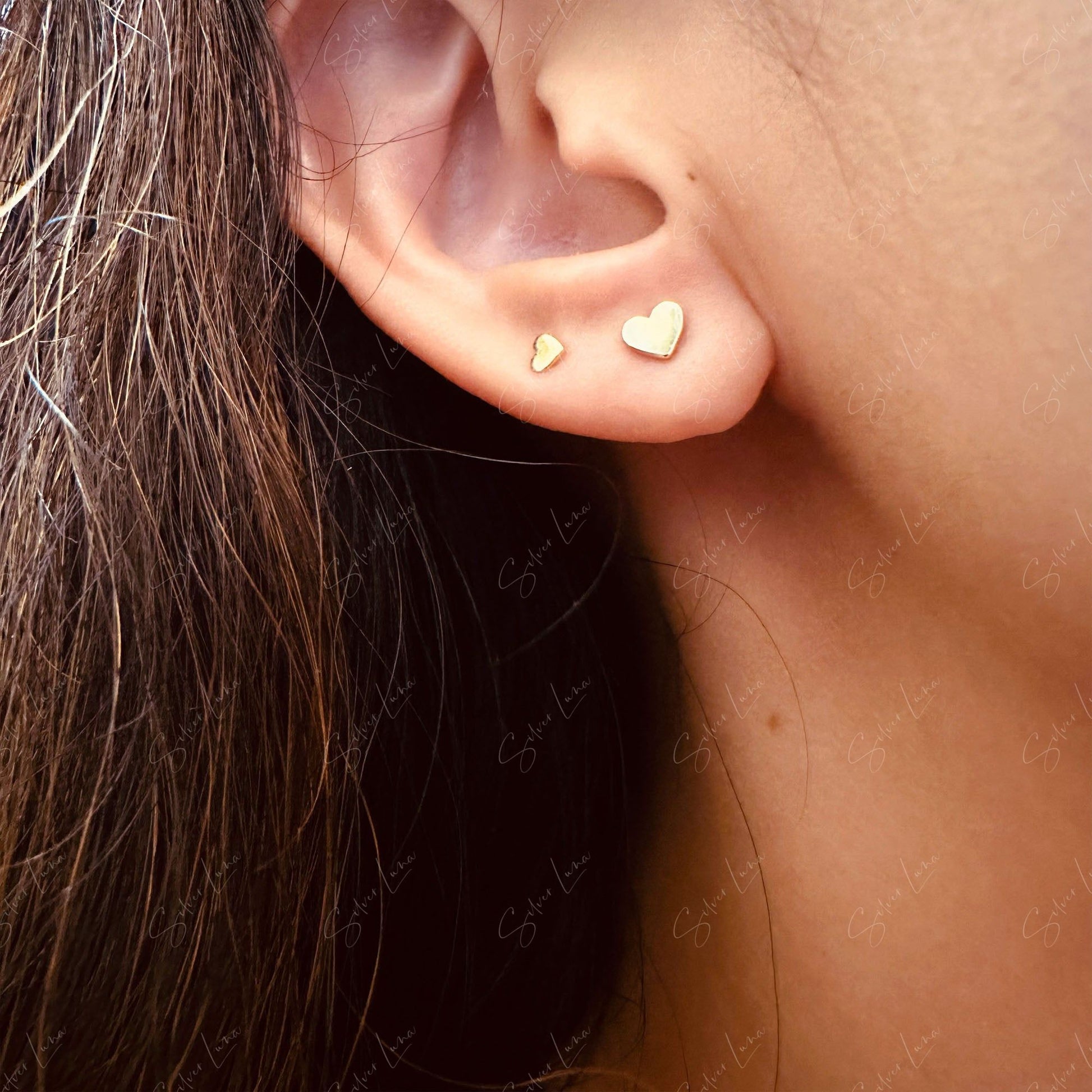 dainty heart stud earrings
