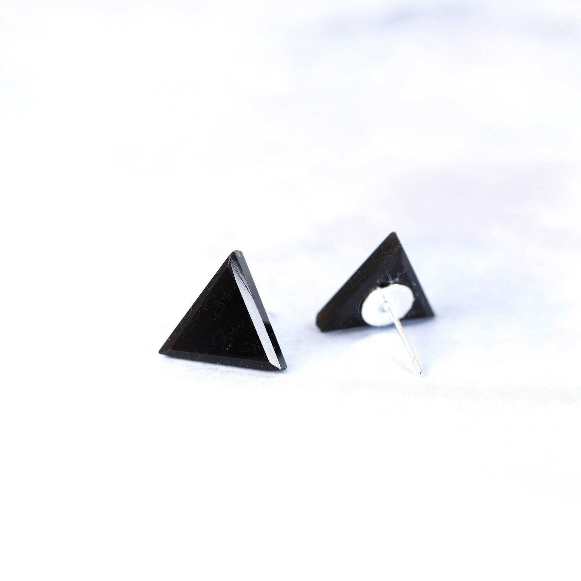 geometric triangle black onyx stud earrings