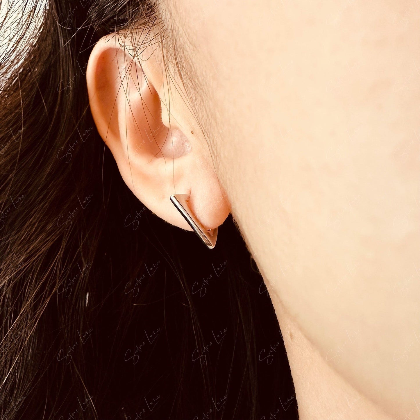 Sterling silver triangle hoop earrings