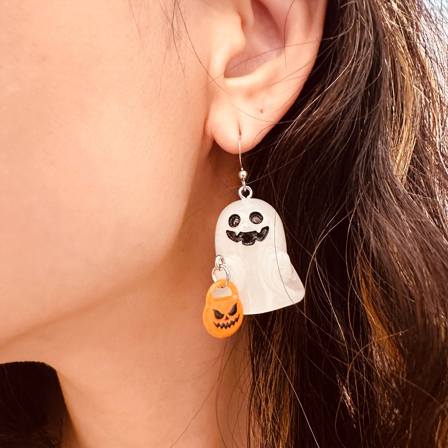 ghost and pumpkin halloween earrings