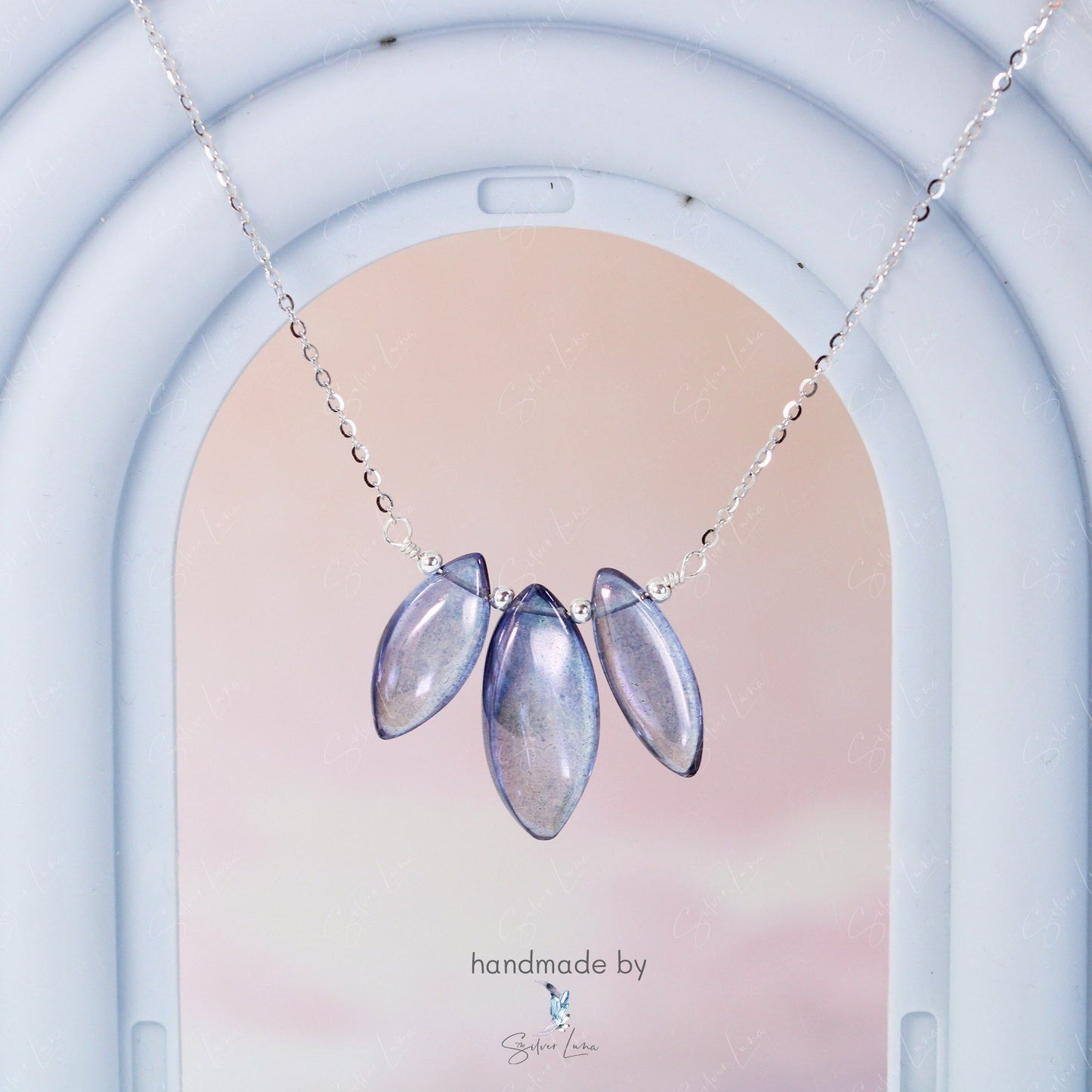 mystic blue quartz lotus pendant necklace