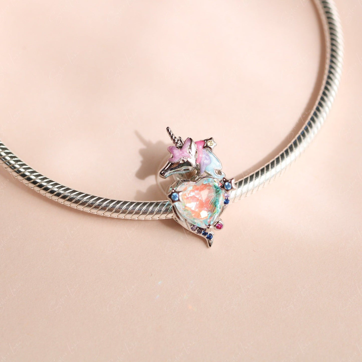 Rainbow and unicorn fantasy charm for bracelet