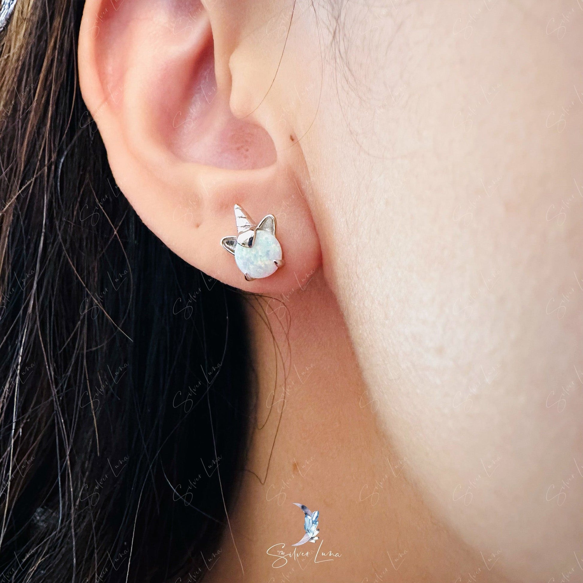 opal unicorn stud earrings