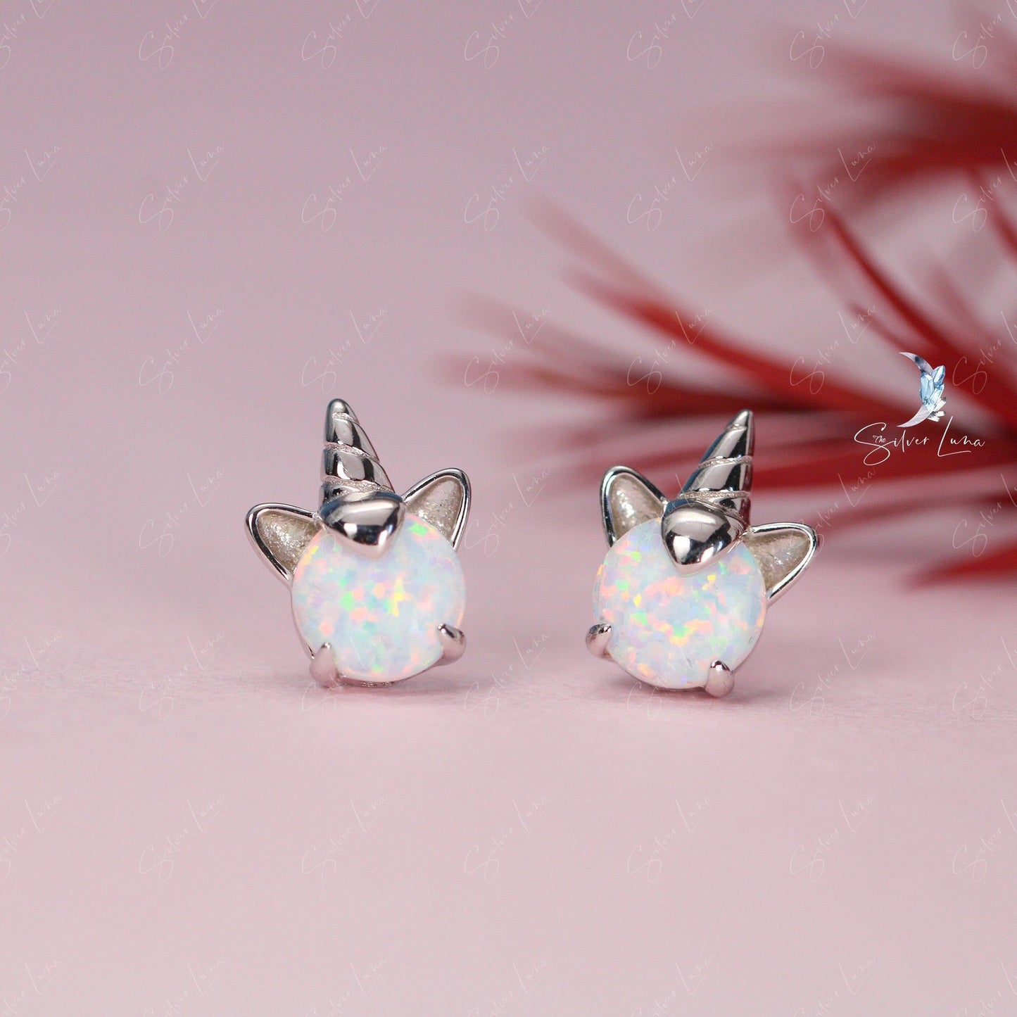 Unicorn opal stone sterling silver stud earrings