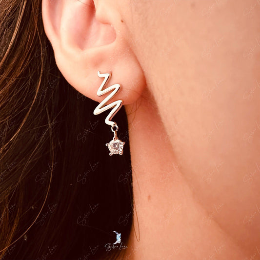 wavy stone drop stud earrings