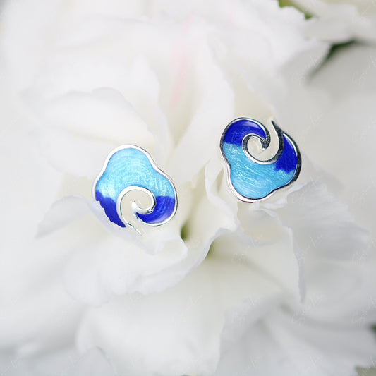 Japanese blue cloud stud earrings