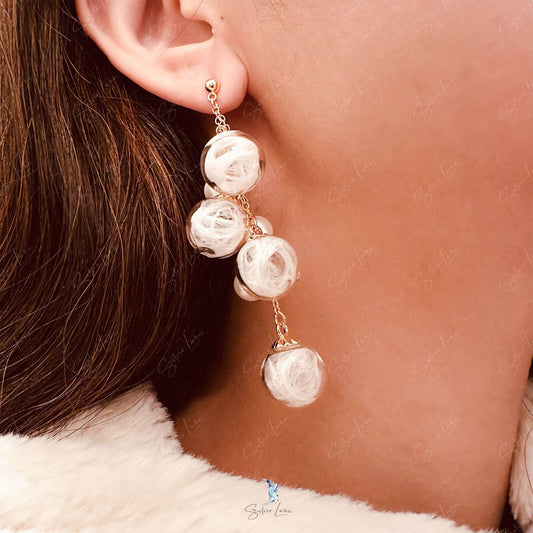 white bubble glass bead earrings