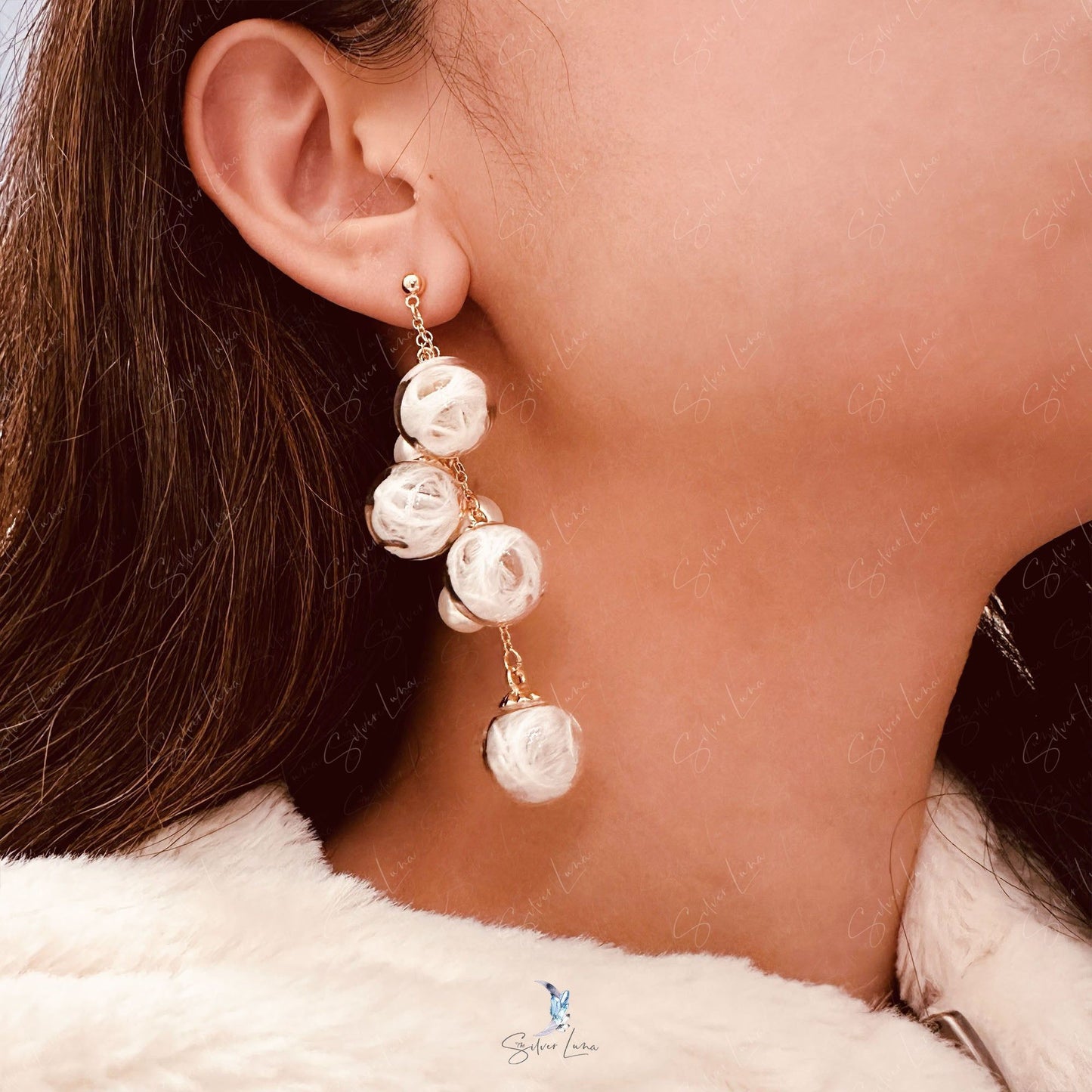 bridal glass bead pearl drop earrings