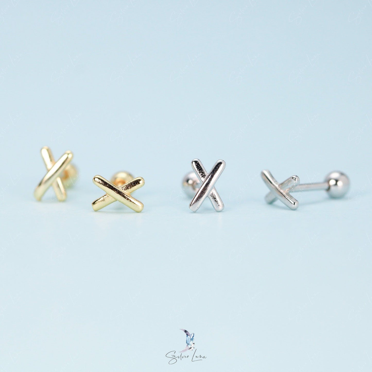 minimalist X screw back earrings