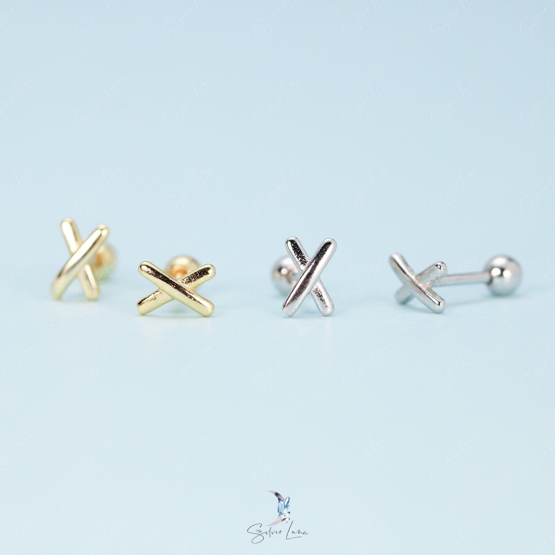 minimalist X screw back earrings