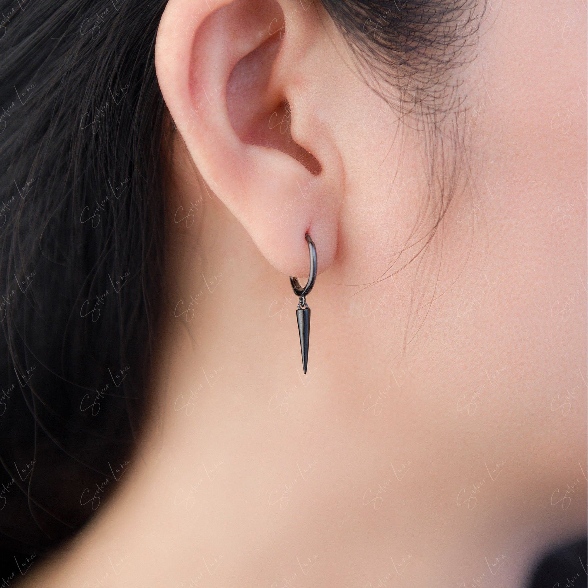 black spike hoop earrings