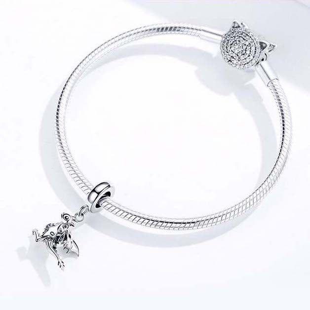 Dragon on Moon .925 Solid Sterling Silver Charm Pendant