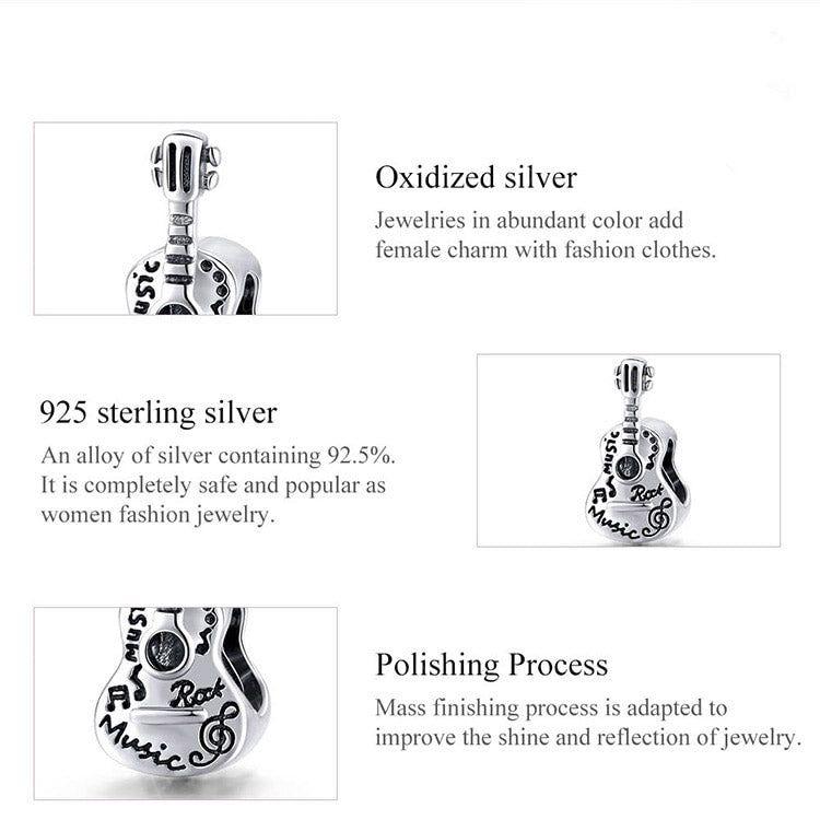 Silver guitar bead sterling silver charm